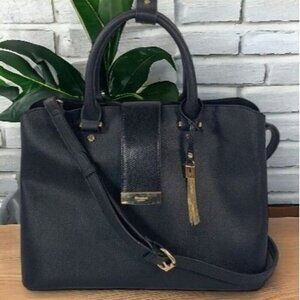 Dune London Black Faux Leather Large Satchel Bag, Gold Hardware, 14”x10”